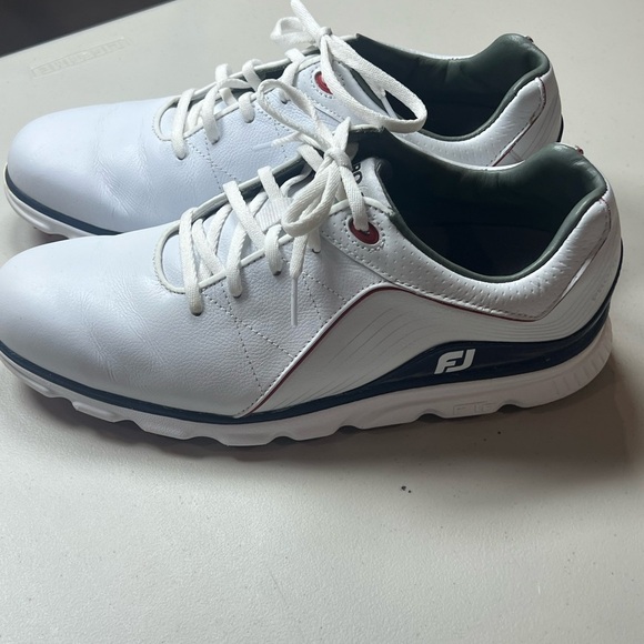 Men’s Worn Once? Footjoy FJ Pro S/L Size 8 Spikeless Golf Shoes White Blue - Picture 6 of 14